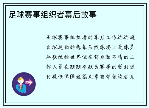 足球赛事组织者幕后故事