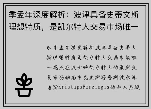 季孟年深度解析：波津具备史蒂文斯理想特质，是凯尔特人交易市场唯一亮点