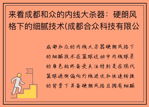 来看成都和众的内线大杀器：硬朗风格下的细腻技术(成都合众科技有限公司)